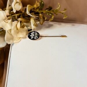 Gold tone Stick Pin Brooch‎ with Black Accent Stone